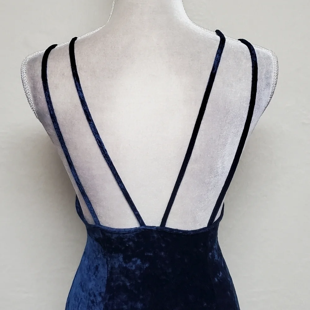 Vintage Petra Fashions Blue Crushed Velvet Double Strap Fit & Flare Mini Dress L - Picture 12 of 15
